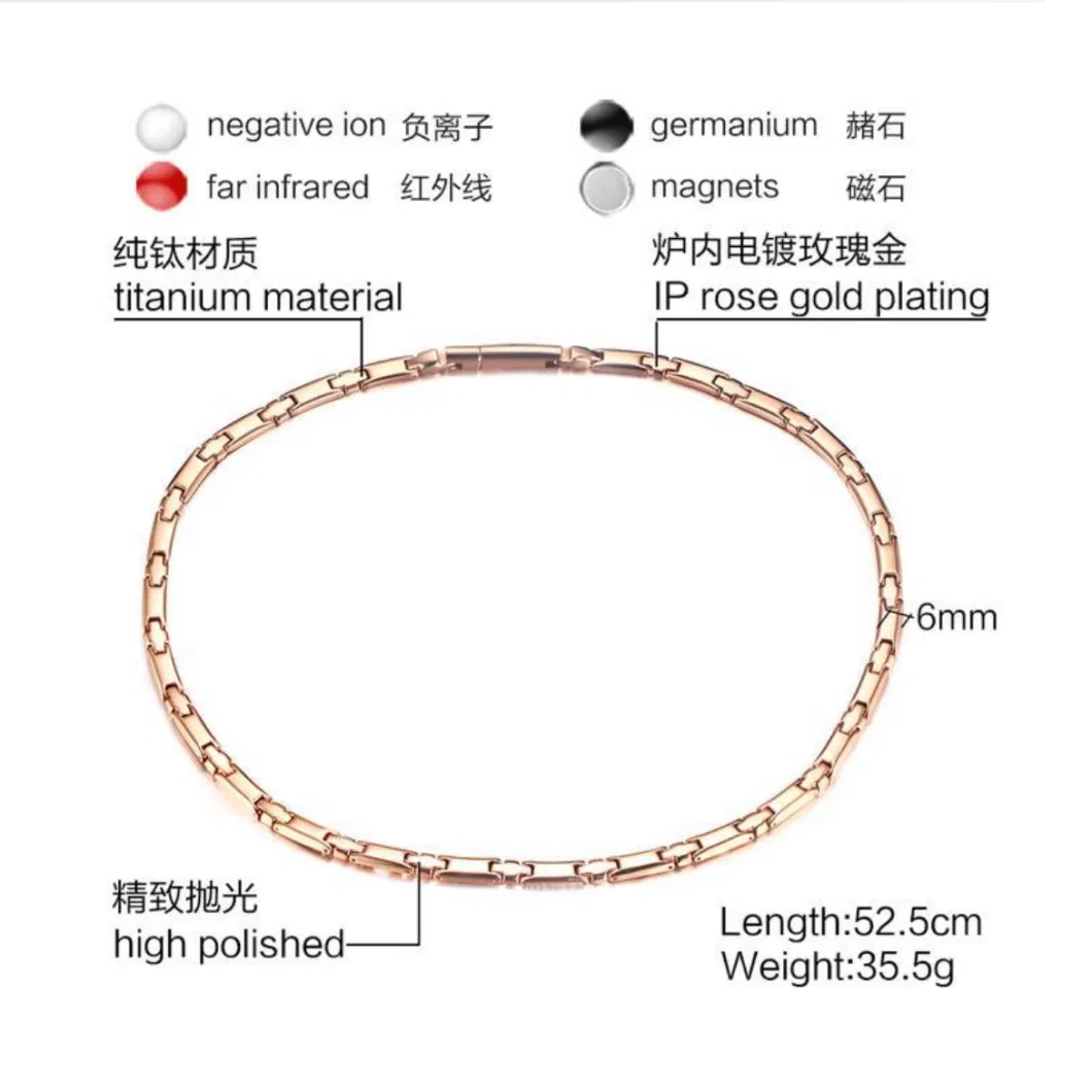 High Quality Magnet Jewelry Rose Gold Necklace Titanium Magnetic Men&prime; S Necklace